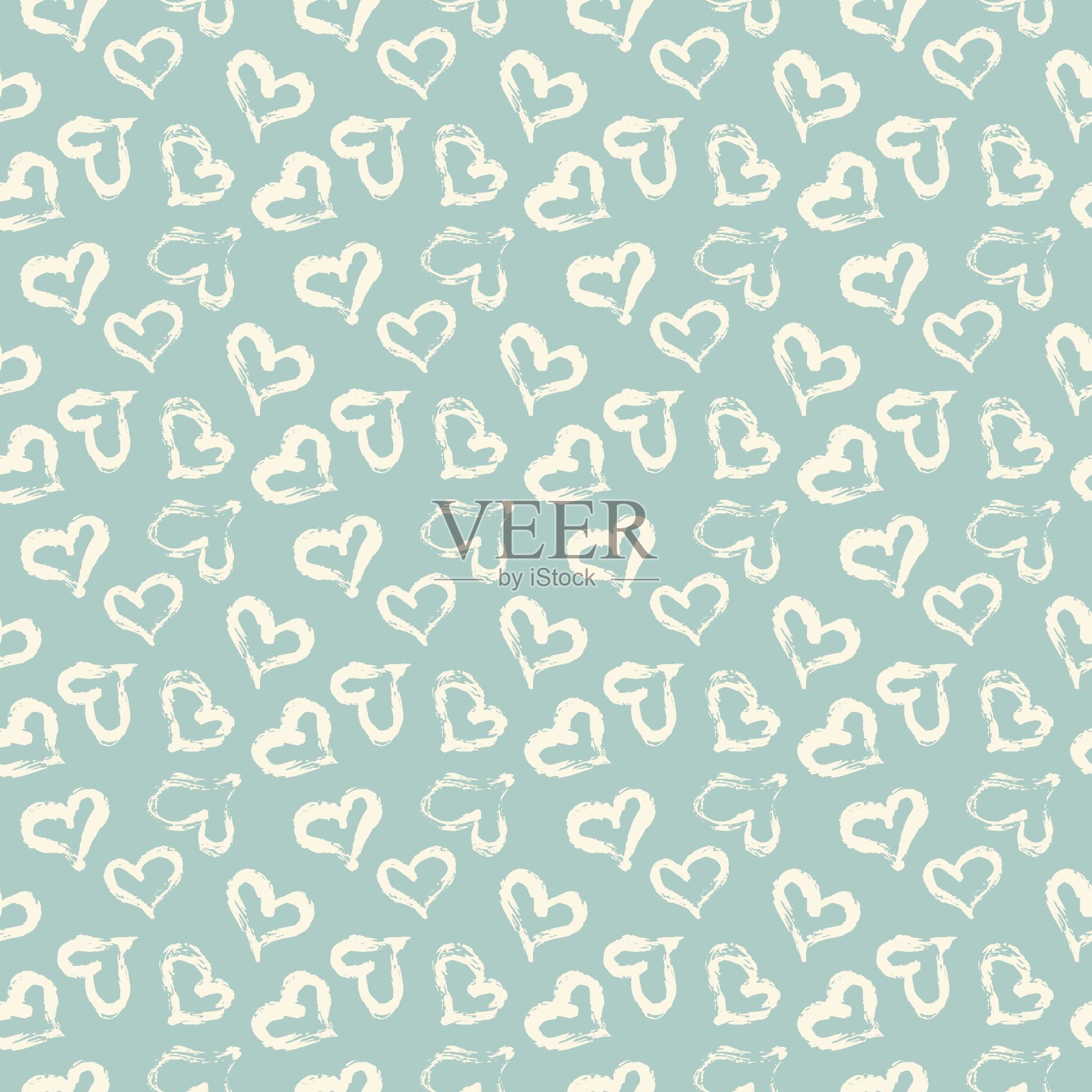 无缝心形图案。手绘水墨刷插画图片素材