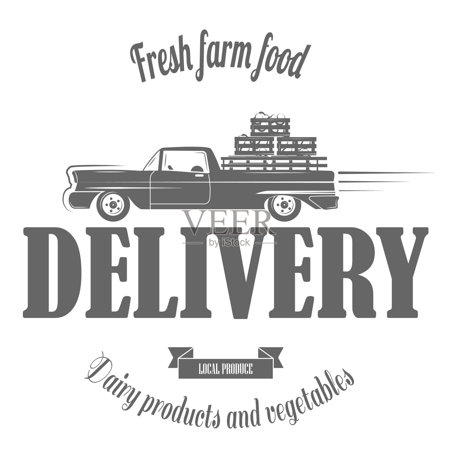 农场新鲜产品徽章套装8项插画图片素材