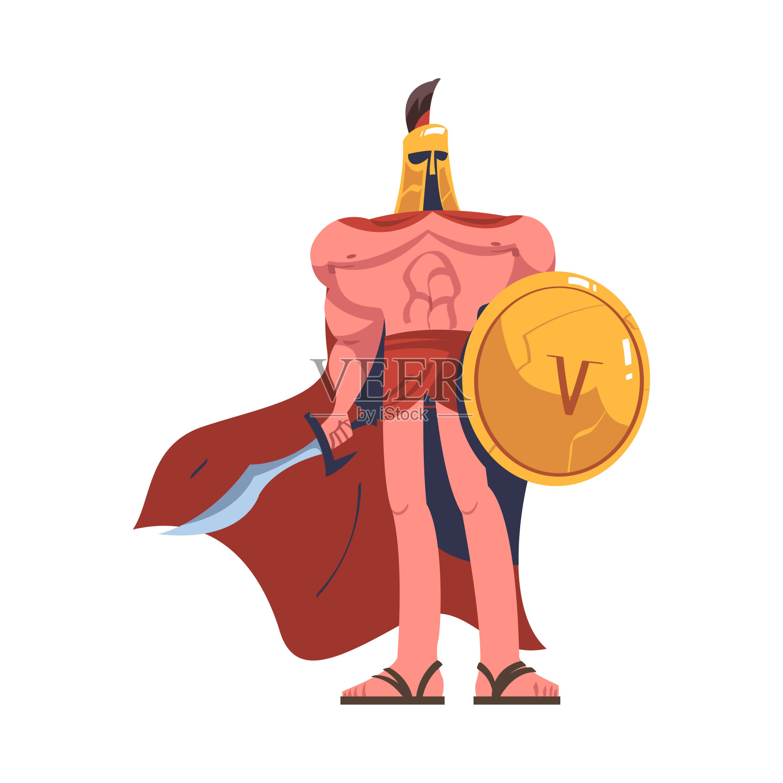 男子斯巴达士兵或战士在头盔与剑和盾矢量插图插画图片素材