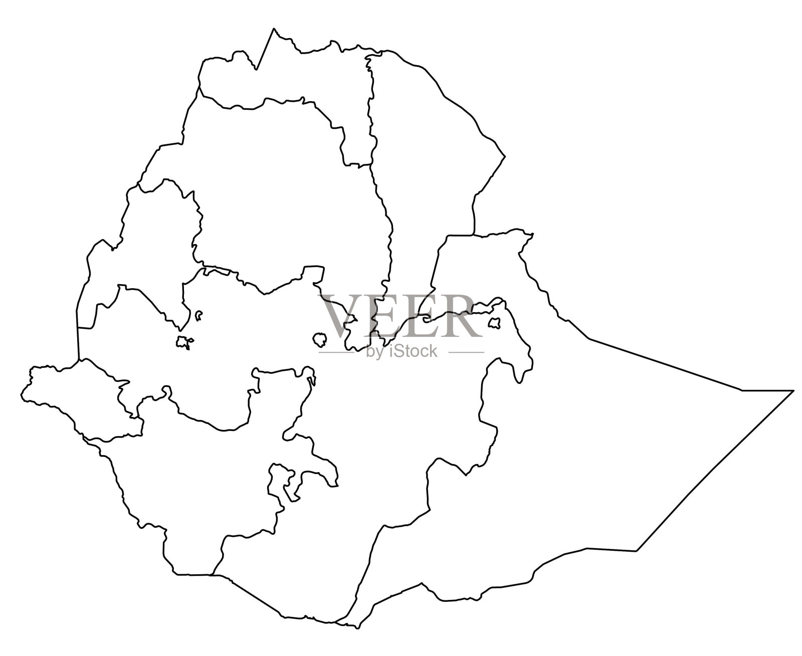 埃塞俄比亚地图的轮廓和区域插画图片素材