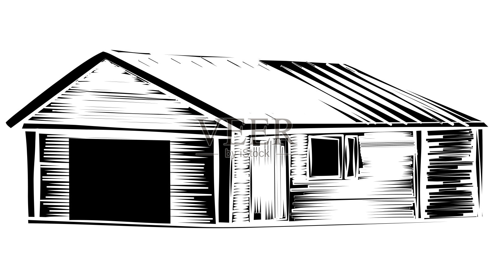 轮廓农场谷仓或房子孤立在白色背景上。农村的剪纸艺术。插画图片素材