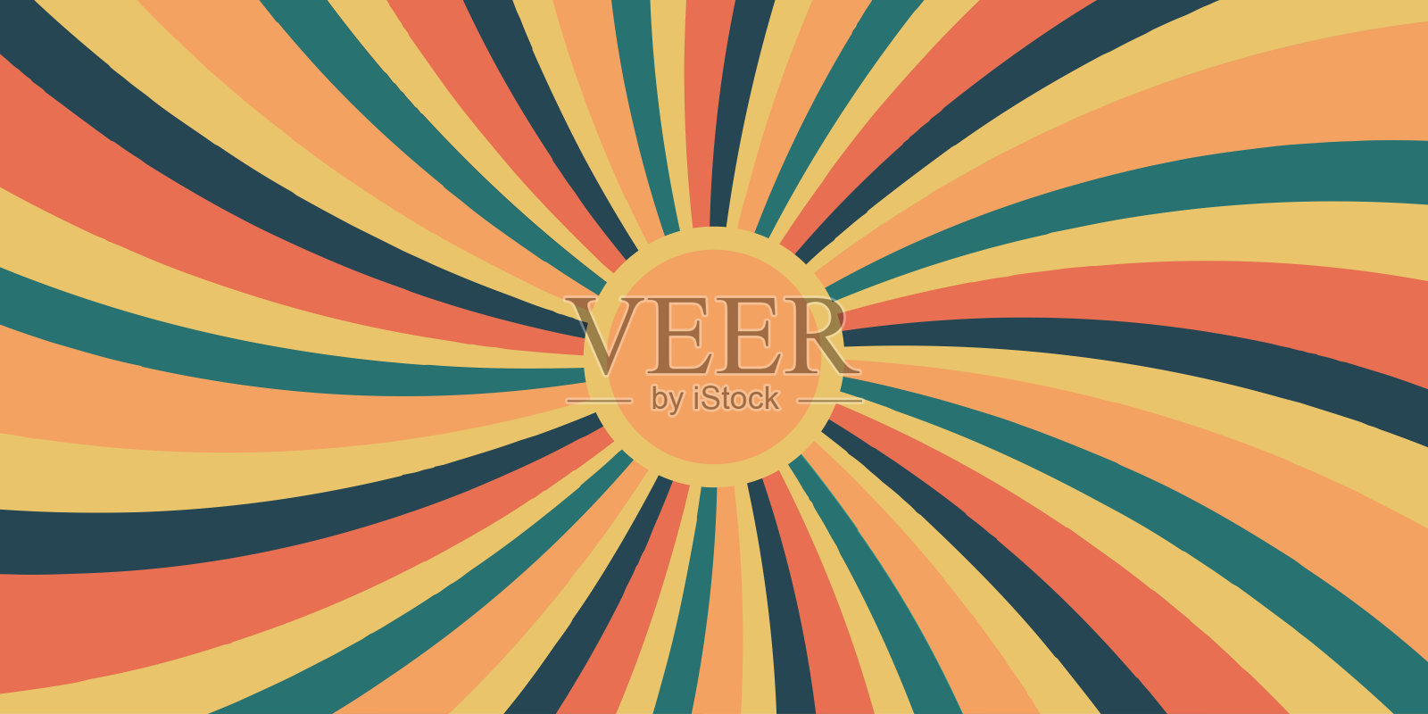 带有60、70、80年代弧光灯或条纹的复古背景。旋转螺旋条纹。彩色复古波浪条纹复古太阳耀斑。矢量图插画图片素材