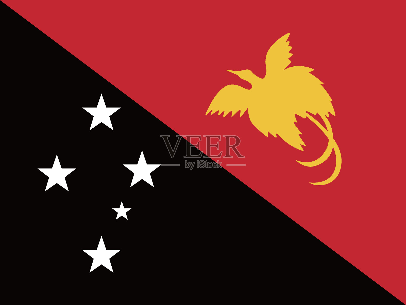 巴布亚新几内亚国旗。标准尺寸。官方比例。长方形的旗帜。标准颜色。国旗图标。数码插图。电脑插图。矢量插图。插画图片素材