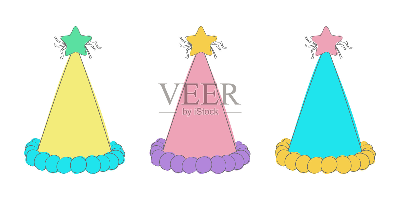 三顶有星星装饰的派对帽插画图片素材