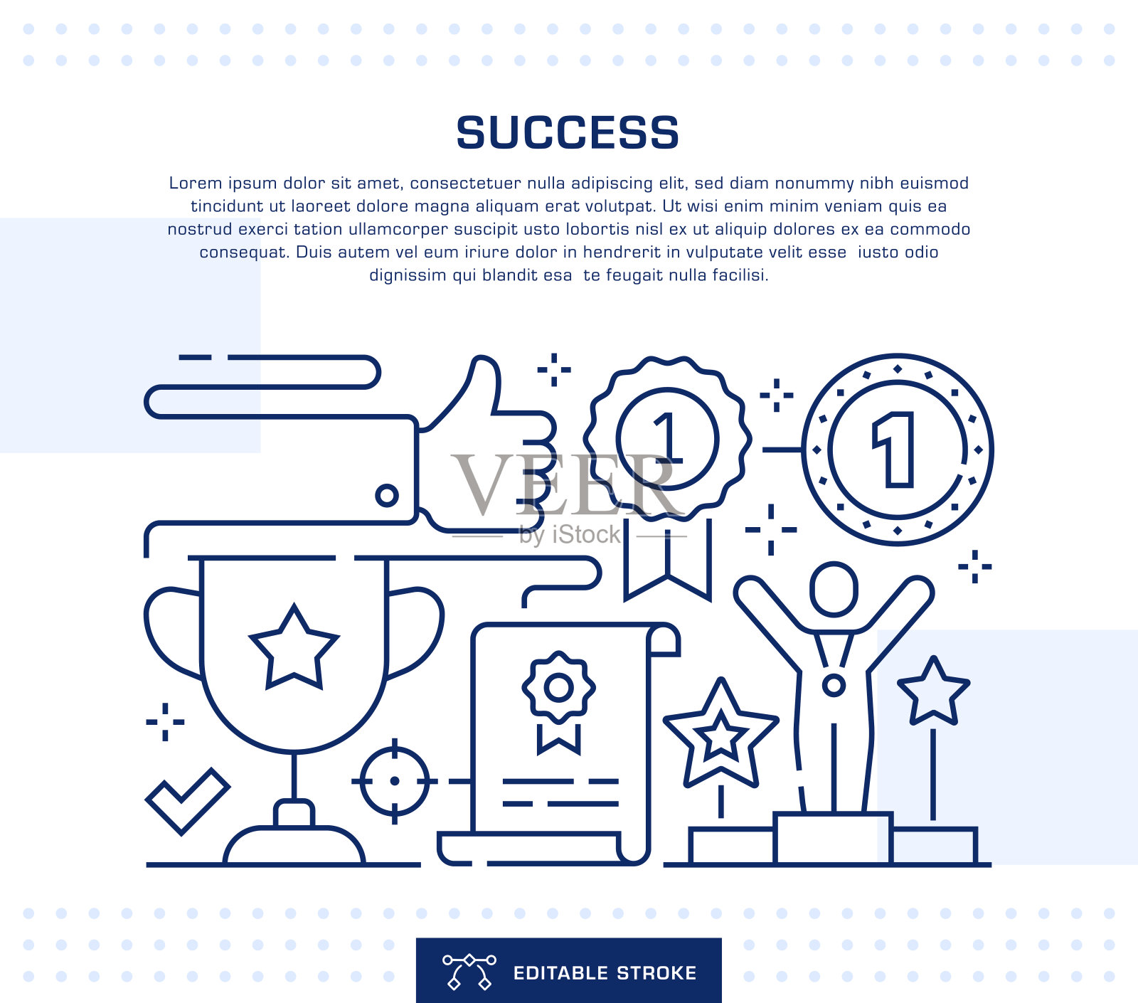 成功概念标头，网页横幅模板。可编辑的细线插图插画图片素材