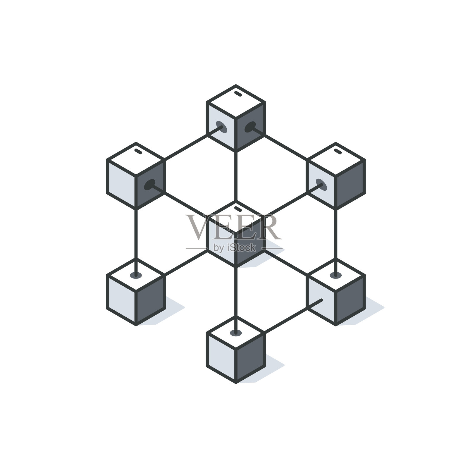 区块链等距图标。区块链中的区块验证。区块链技术。抽象六边形背景。可编辑的笔画图标。矢量图插画图片素材