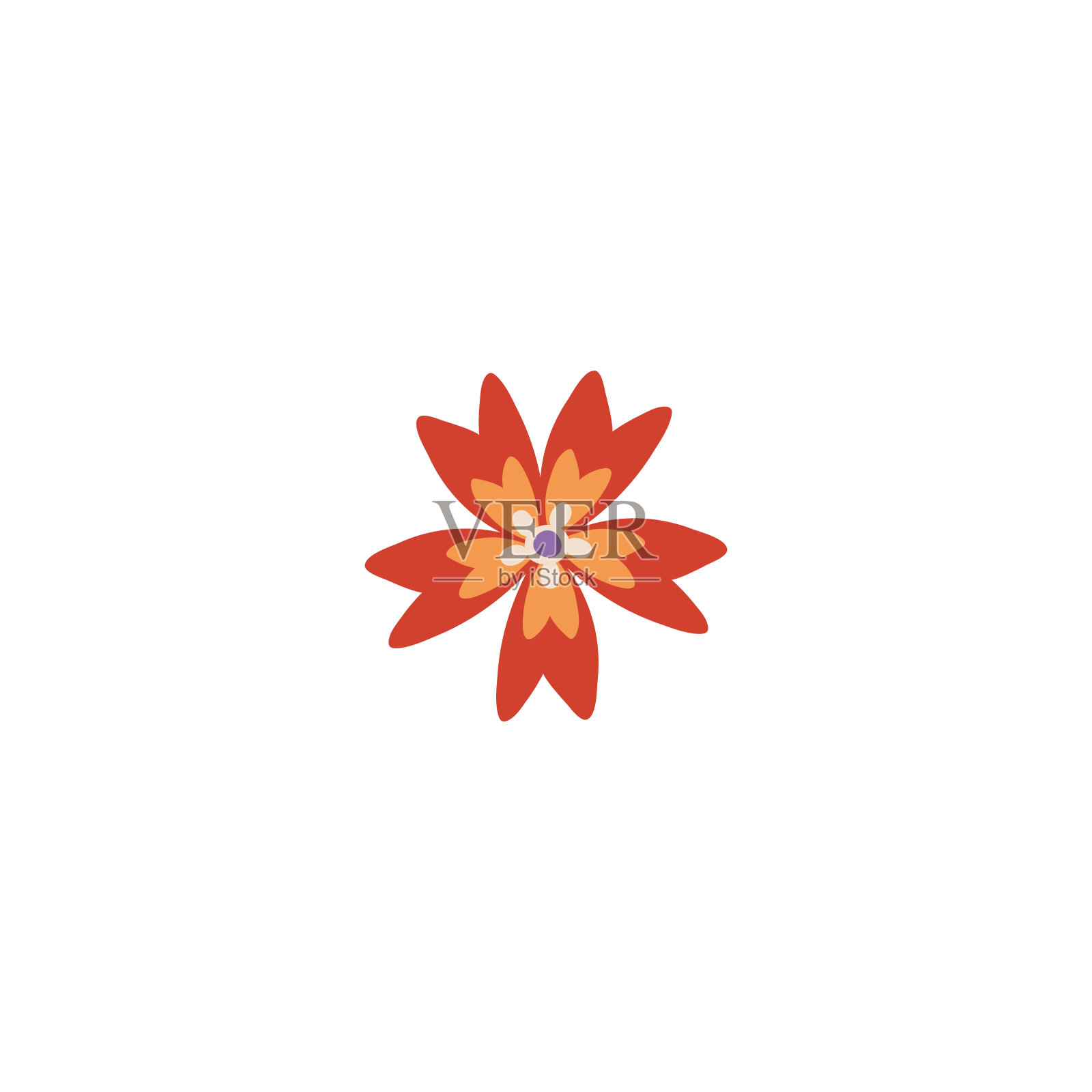 红色的花在平面风格，矢量插图元素的设计。插画图片素材