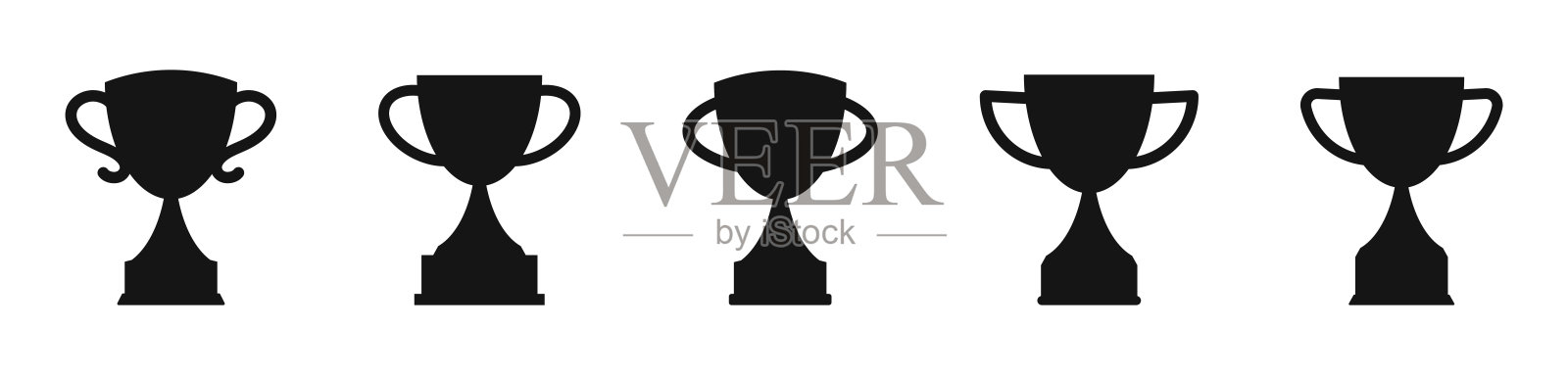 奖杯杯，奖项，矢量图标。奖杯与赢家平面矢量图标的名牌。冠军杯奖杯平面矢量。冠军奖杯得主奖杯奖。插画图片素材