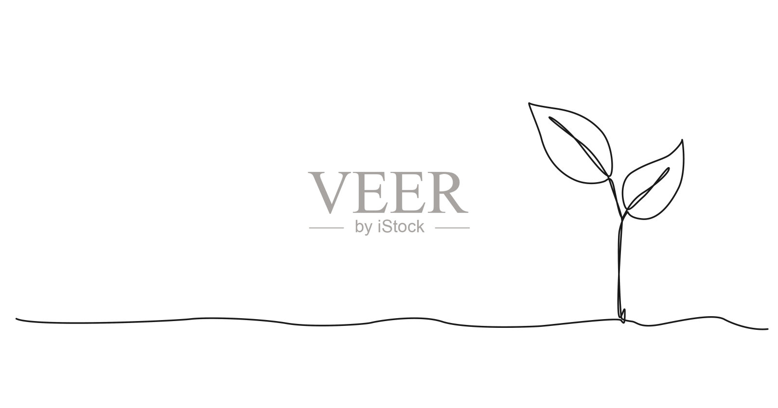 单线绘制的小嫩芽从土壤中生长出来插画图片素材