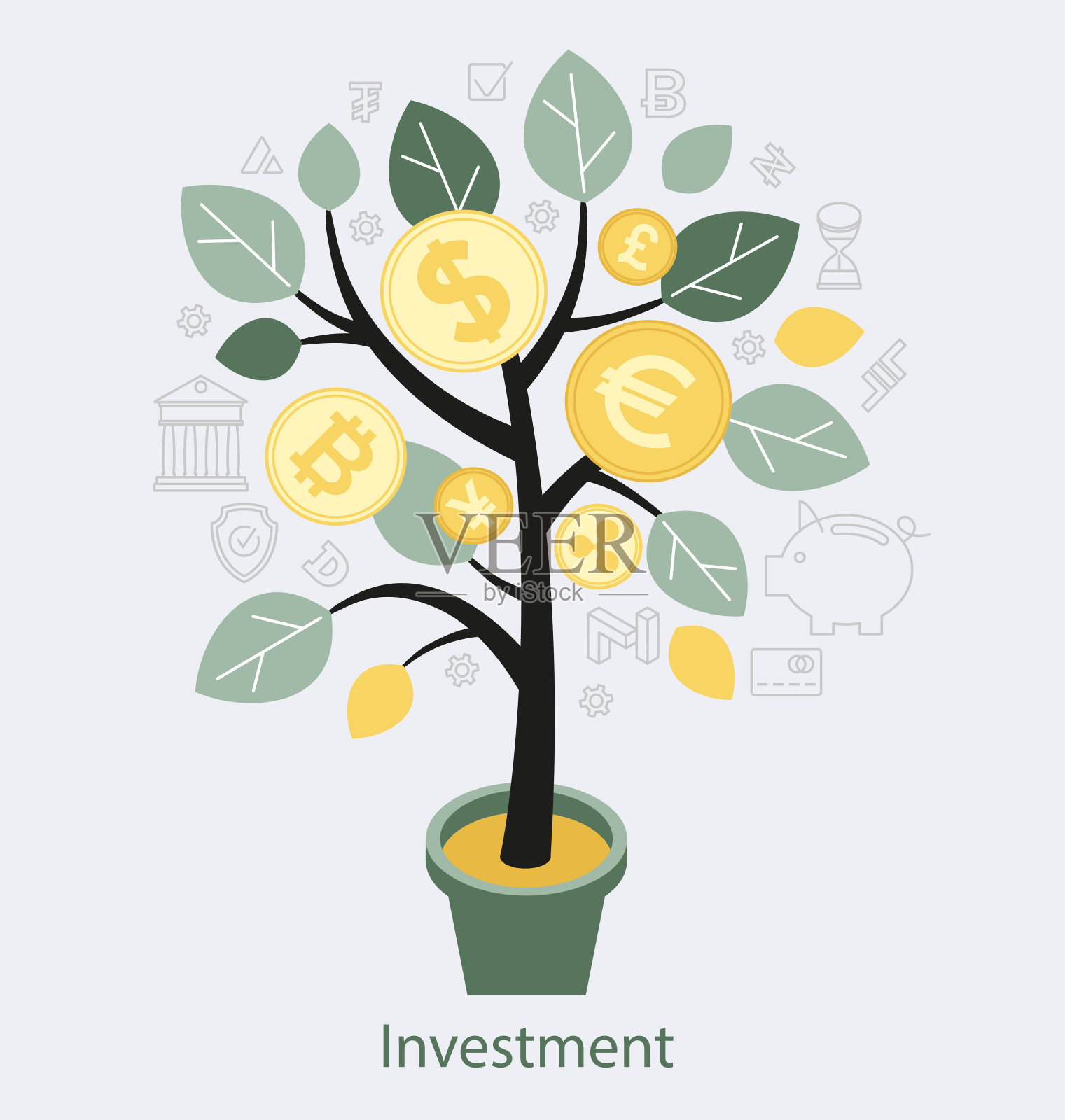 财务管理培训。在线金融知识课程。个人开支，商业支出，保险，退休储蓄。投资教育。插画图片素材