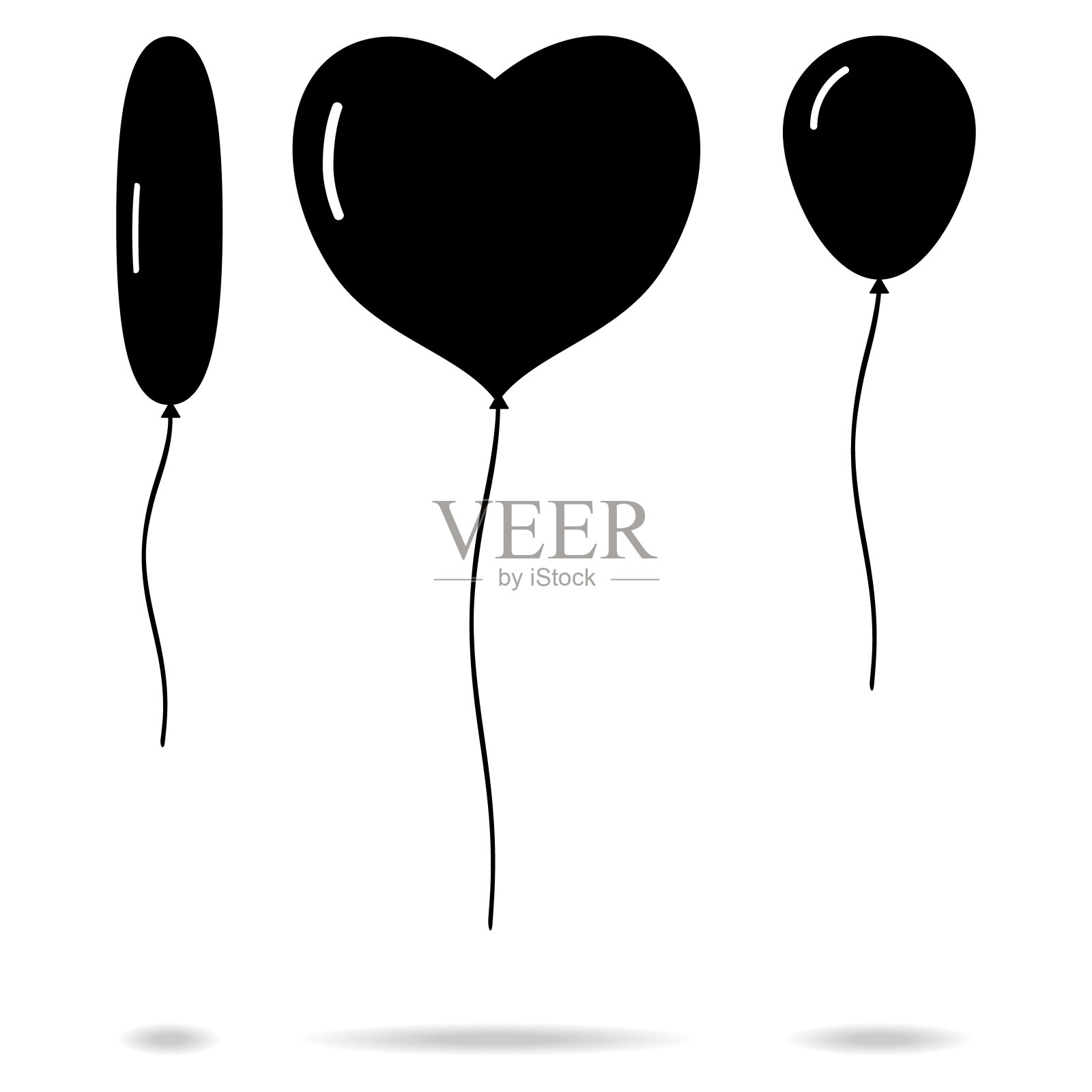 气球，气球图标与阴影孤立的白色背景。矢量，卡通插图。向量。插画图片素材