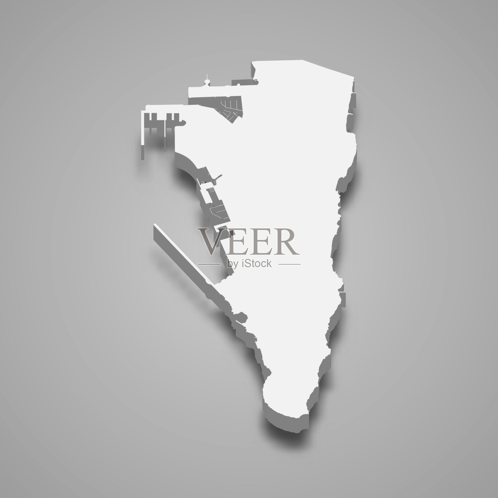 直布罗陀三维等距地图，与阴影隔离插画图片素材