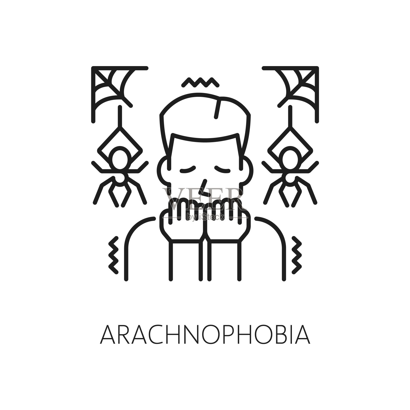 人类蜘蛛恐惧症，心理健康的标志插画图片素材