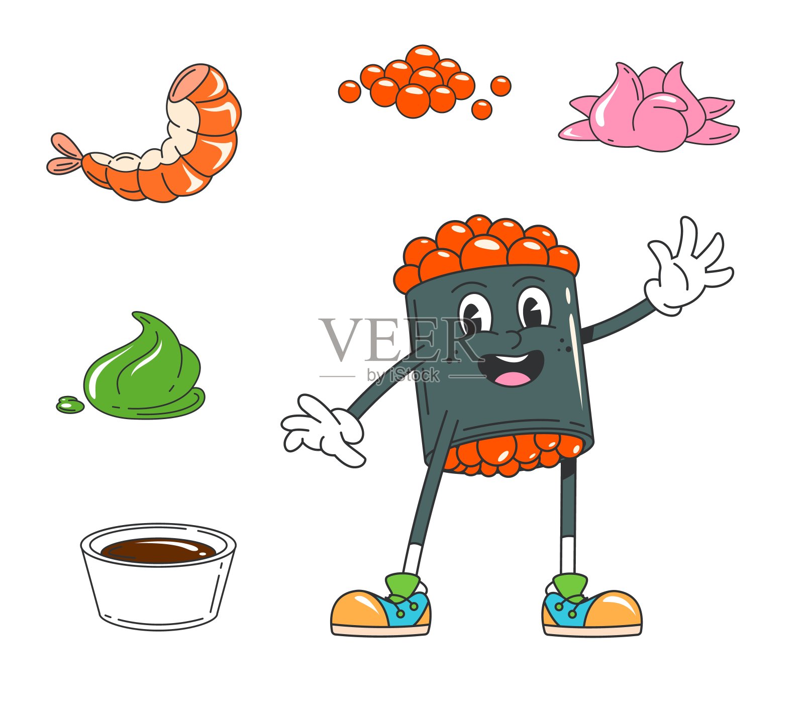 卡通groovy日本海鲜卷人物插画图片素材