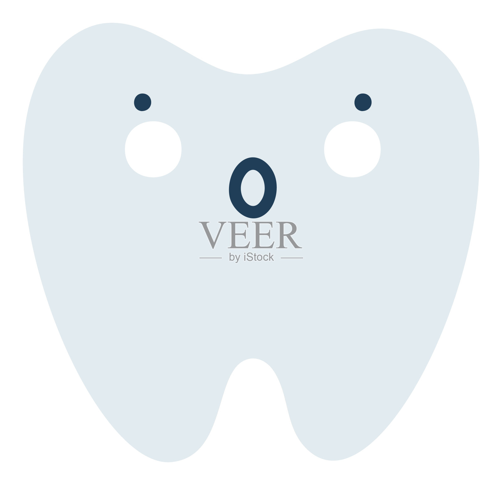 灰色兴奋的牙齿表情符号。可爱的牙齿角色。对象医学符号平面矢量艺术。卡通元素的牙科诊所设计，海报插画图片素材