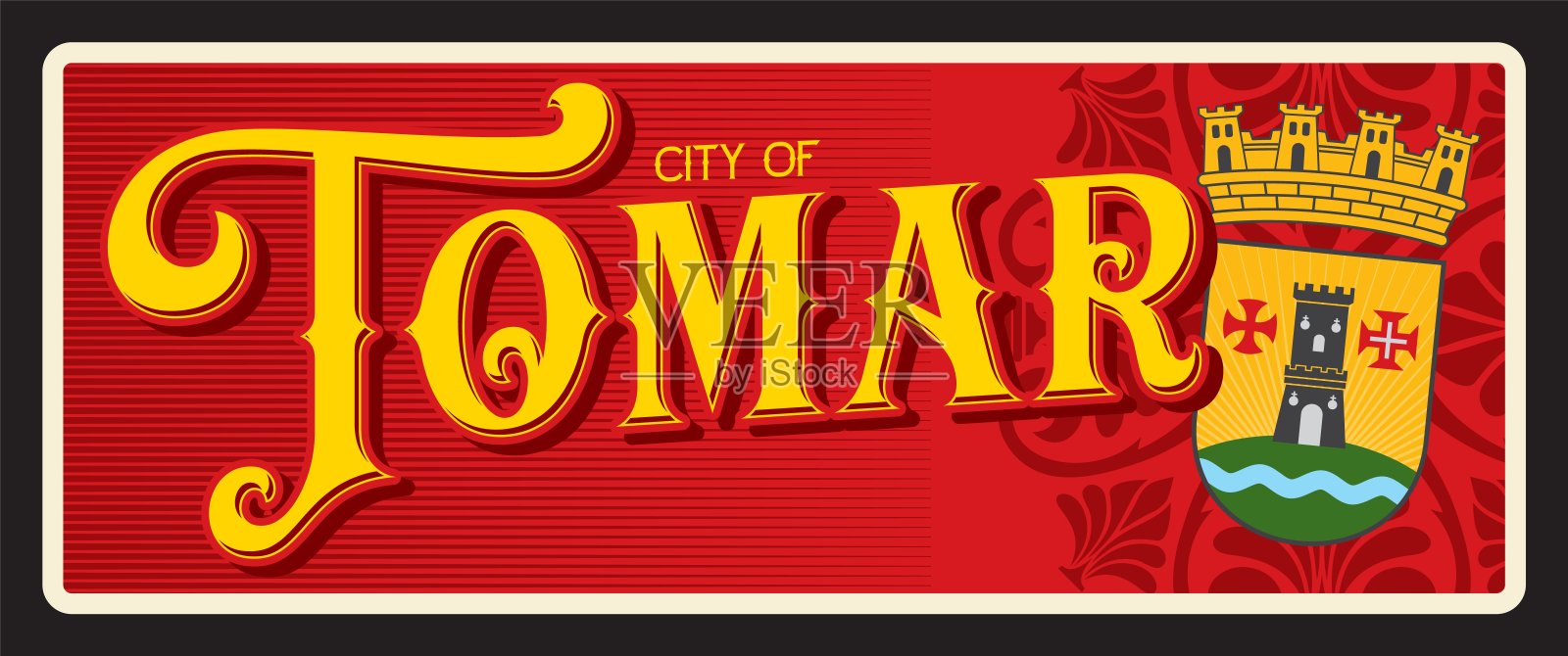 葡萄牙托马市旅游板块，锡标牌插画图片素材