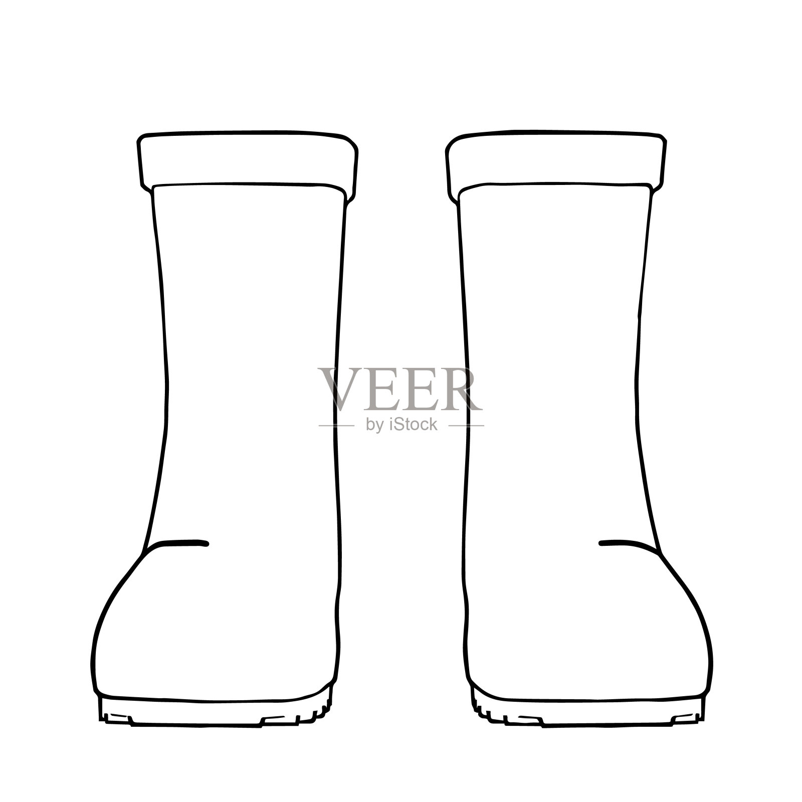 说明黑白线条画的靴子在前面插画图片素材