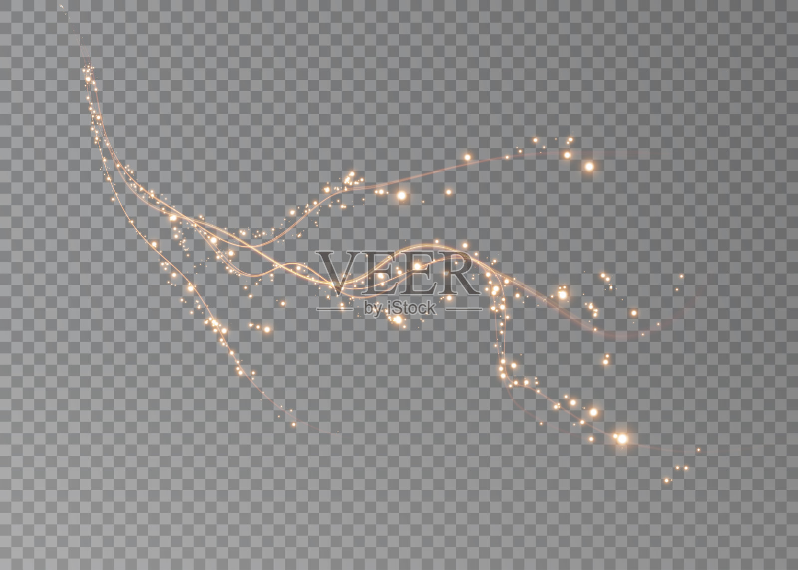 节日装饰元素的形式，一个发光的金色樱花枝。抽象的发光尘埃。圣诞背景由发光的灰尘制成。假日的浮云。插画图片素材