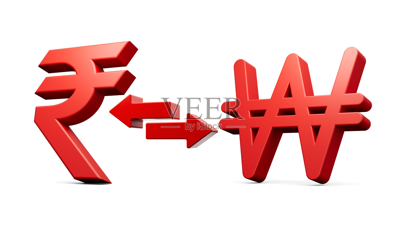 3d红色卢比和赢得符号图标与货币兑换箭头在白色背景3d插图照片摄影图片