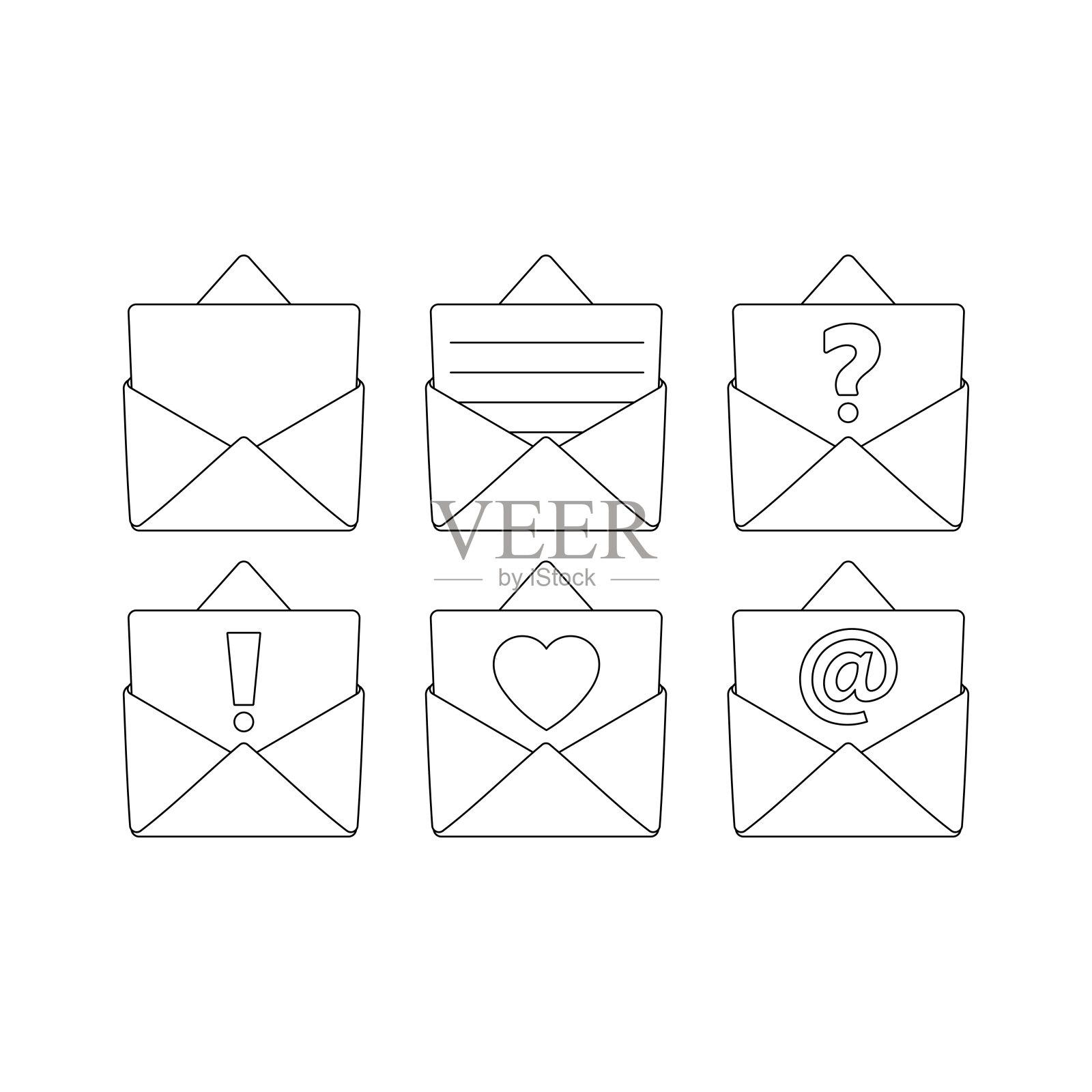 手绘的孩子画卡通矢量插图邮件图标孤立的白色插画图片素材