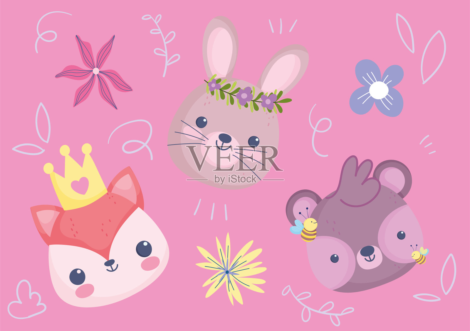 图标集可爱的动物插画图片素材