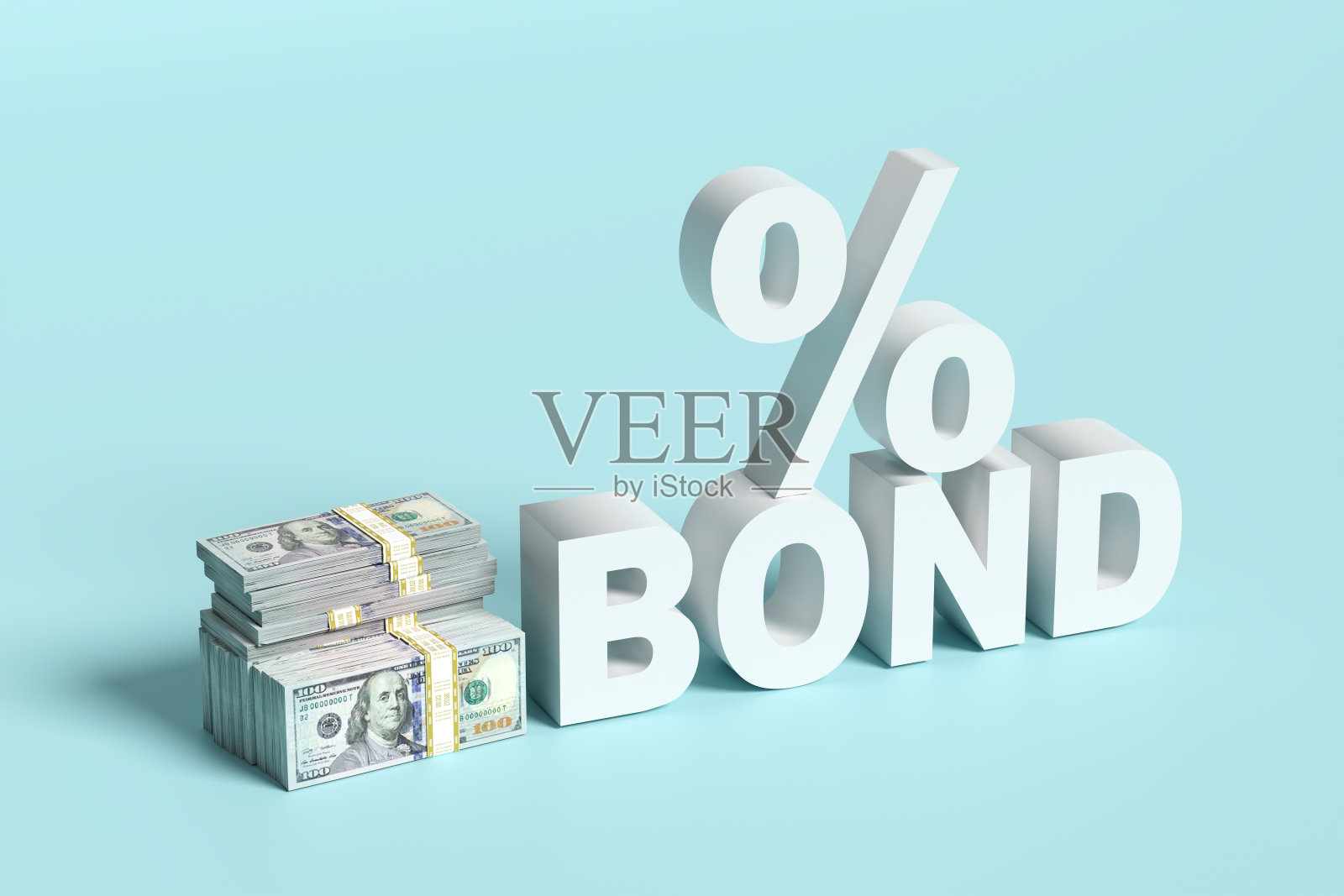 美元纸币上有百分比符号的债券一词。照片摄影图片