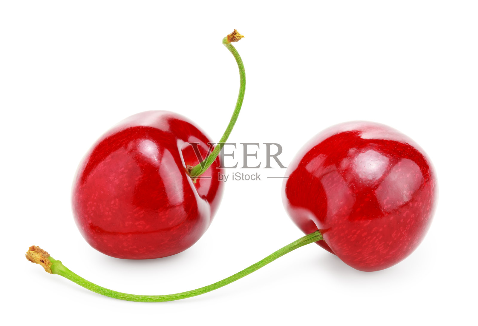 在白色背景上孤立的红樱桃果实。剪切路径照片摄影图片