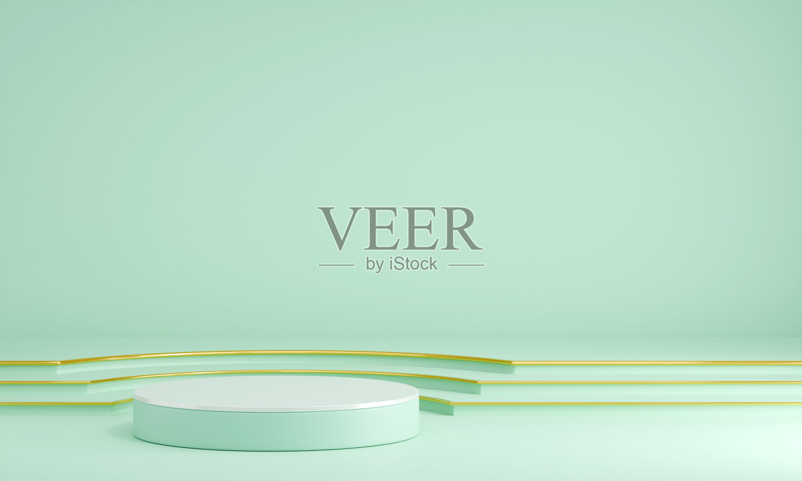抽象的极简场景，绿色讲台，模拟极简主义风格的演示，复制空间，3d渲染插画图片素材