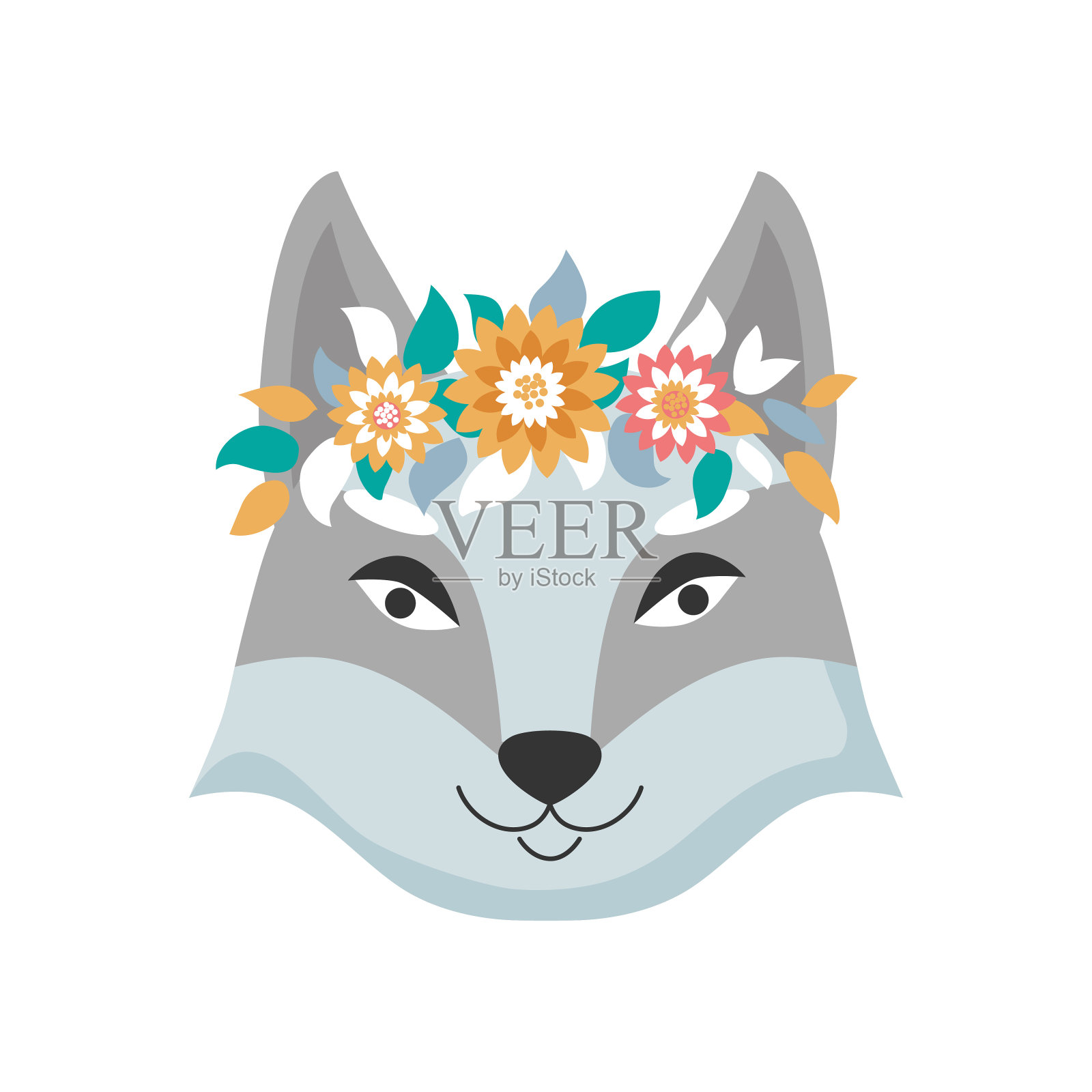 带花冠的狼头。插画图片素材