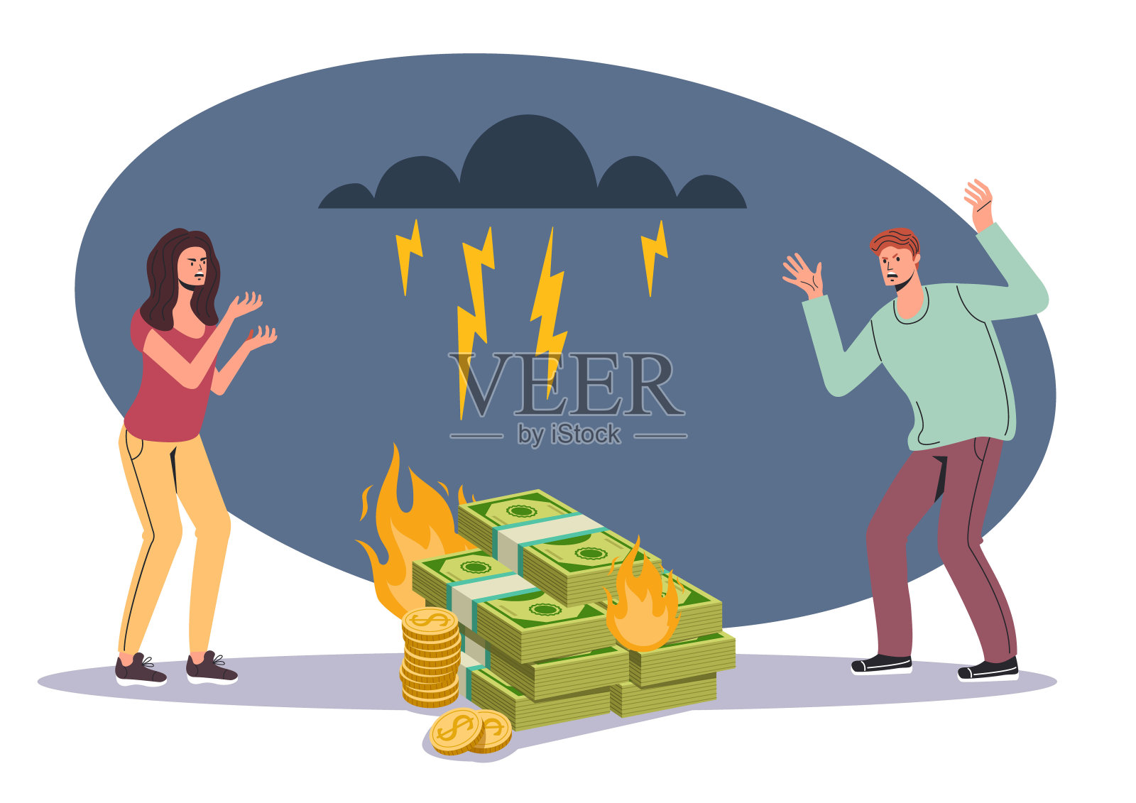 烧钱。破产商人角色。矢量平面卡通插图插画图片素材
