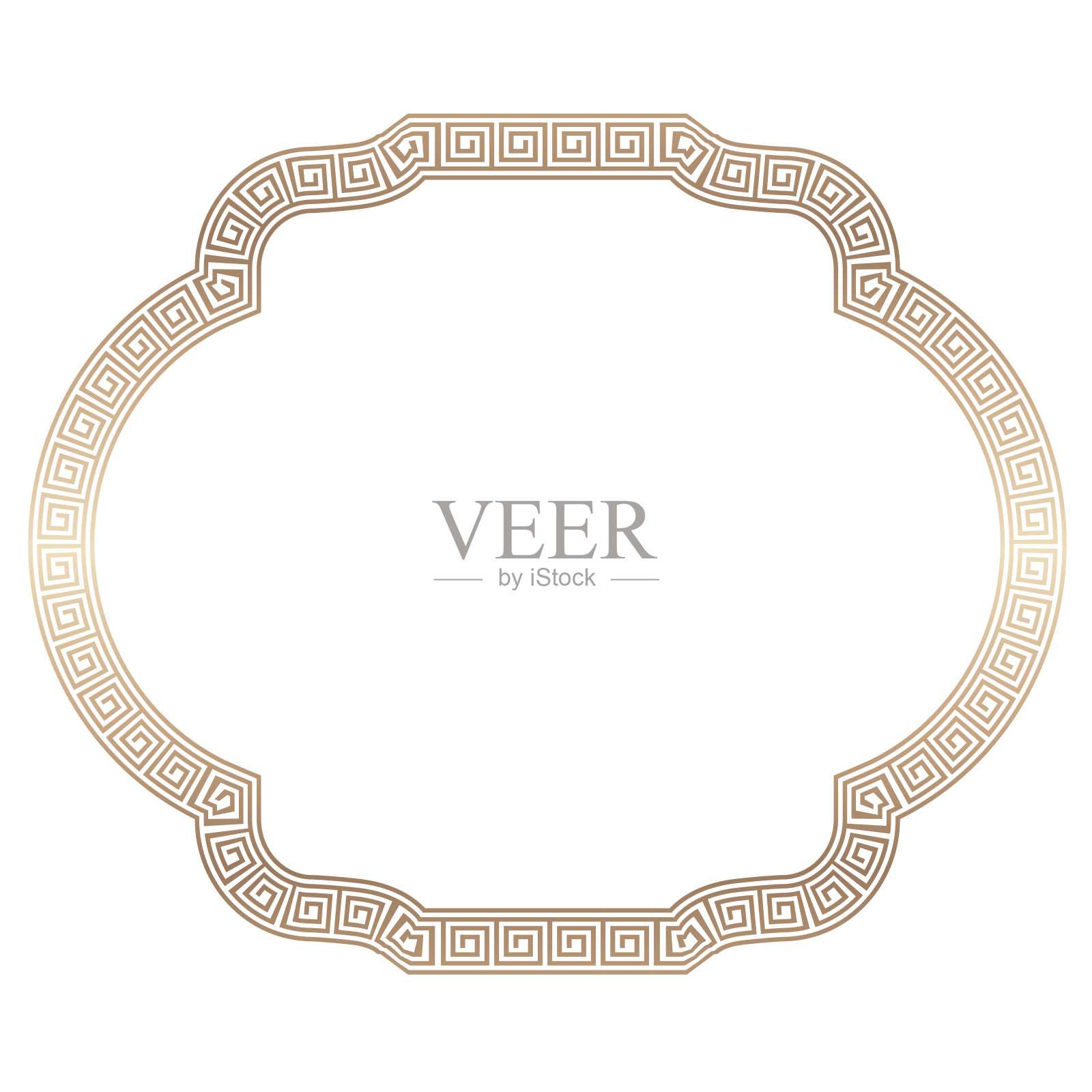 方形复古框架曲流框架希腊关键图案希腊曲流希腊fret金框架金画框金边框豪华装饰复古徽章元素插画图片素材