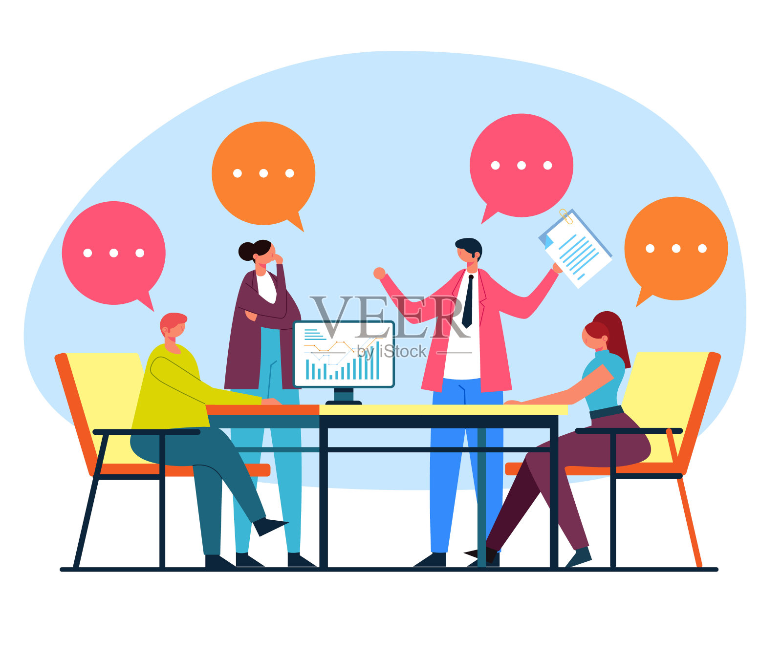 商业团队合作理念。矢量平面卡通图形设计孤立插图插画图片素材