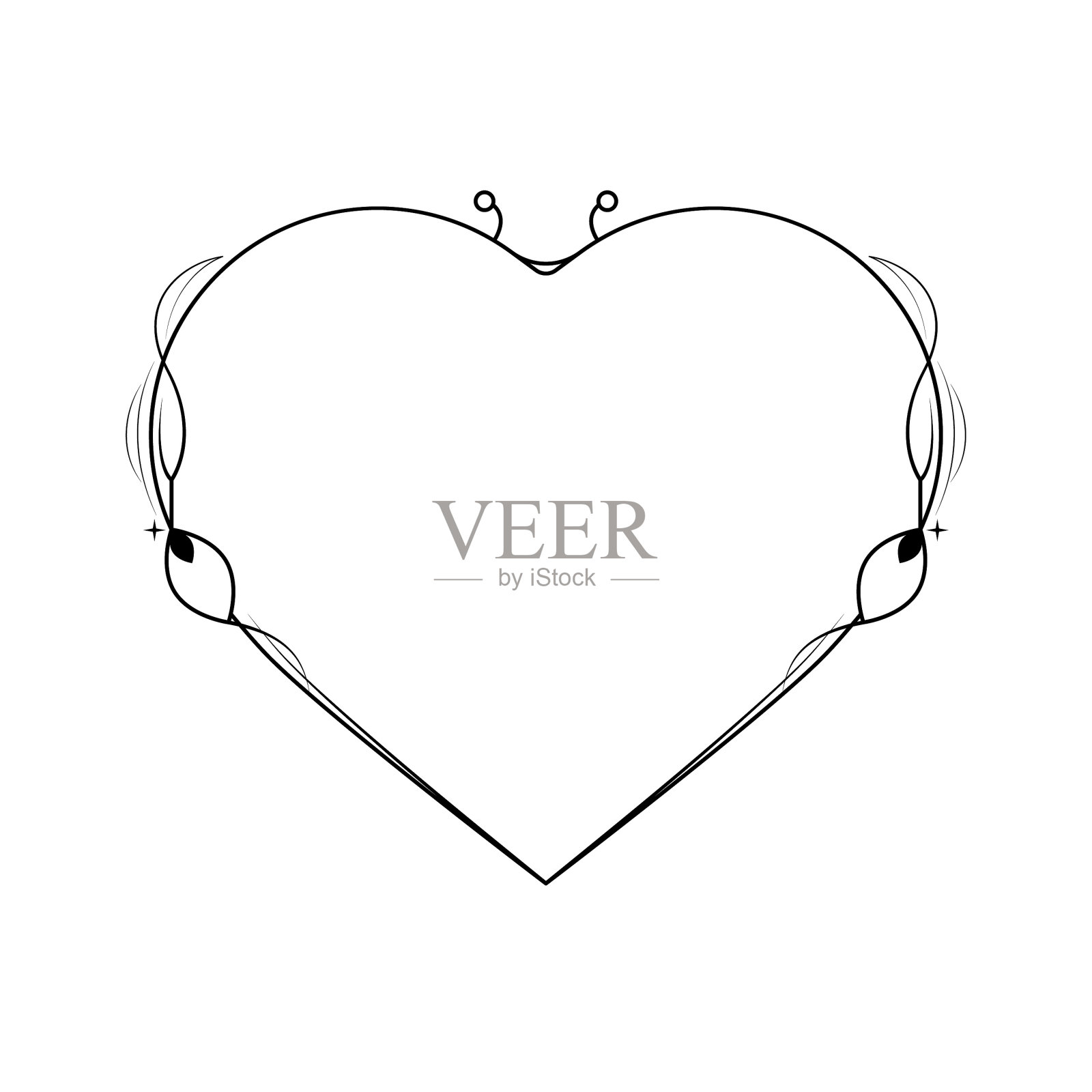 手绘框架心脏与植物涂鸦14二月假期概念矢量设计大纲风格在白色背景孤立的信件，消息，邮件，卡片，海报插画图片素材