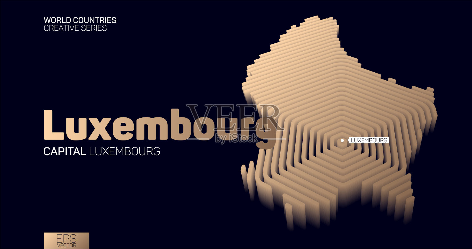 卢森堡金色六边形等距地图插画图片素材