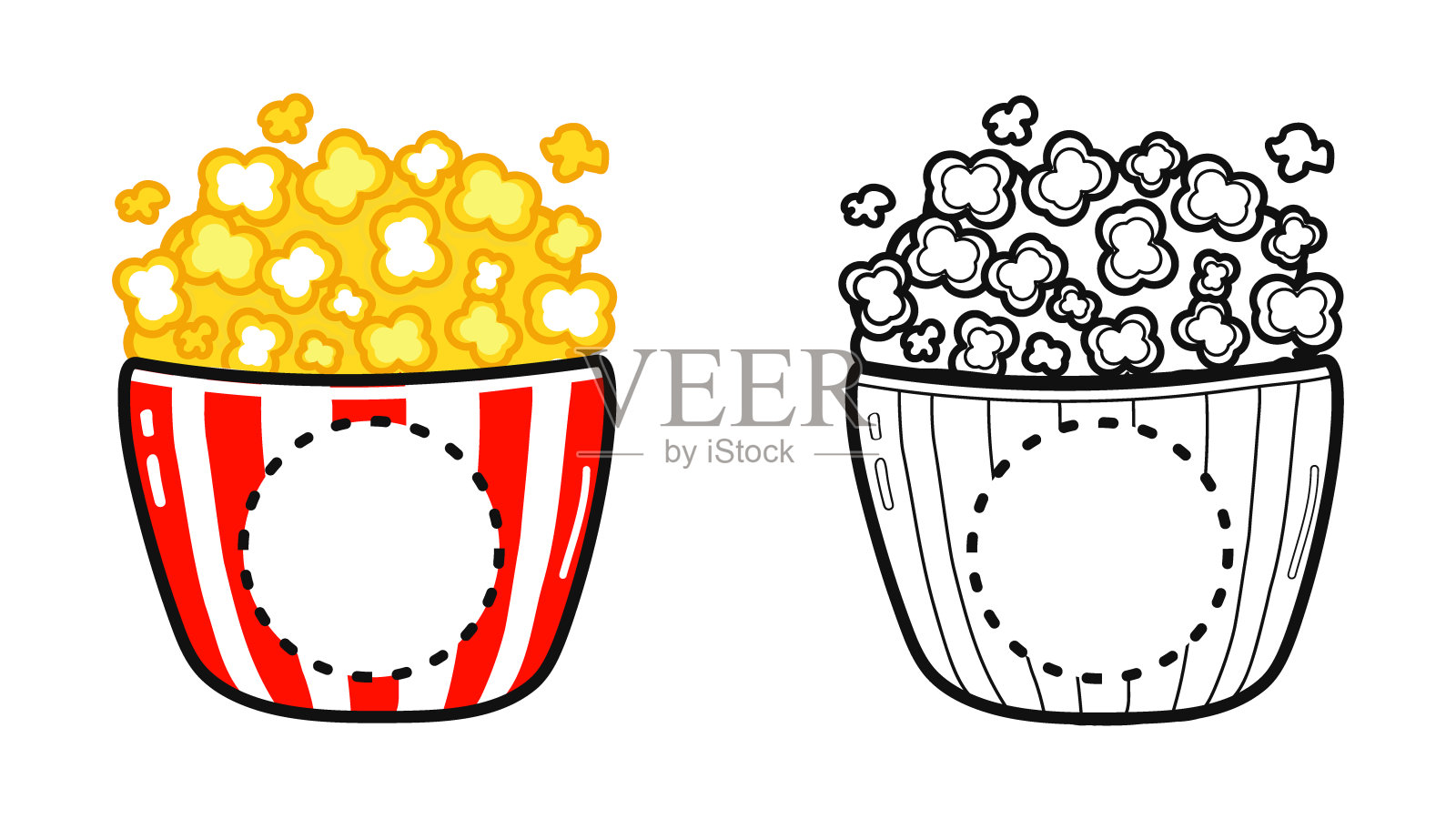 可爱的爆米花。为涂色书勾勒卡通插图插画图片素材