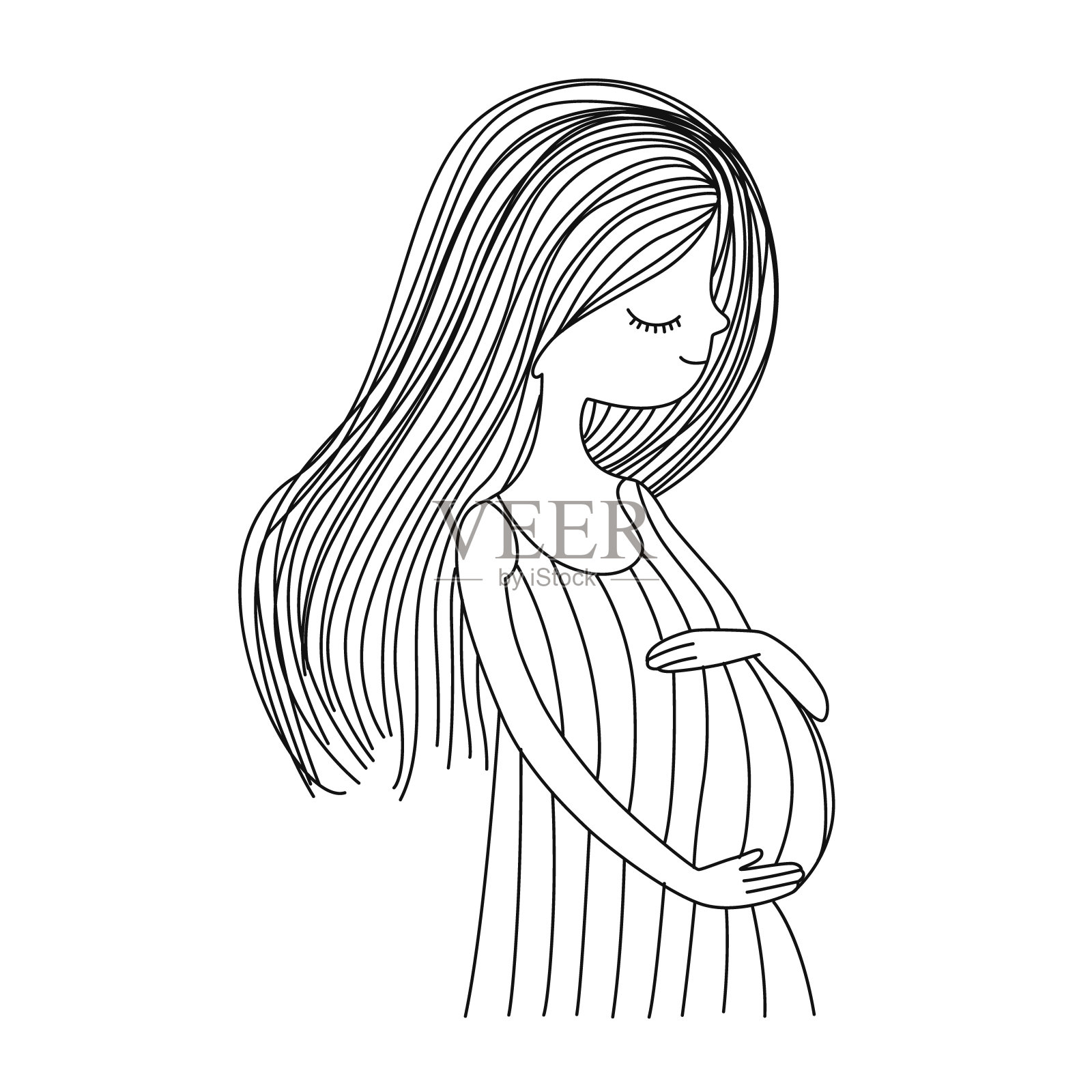 孕妇与婴儿可爱的手绘矢量。母性，产妇，婴儿和孕妇矢量插图插画图片素材