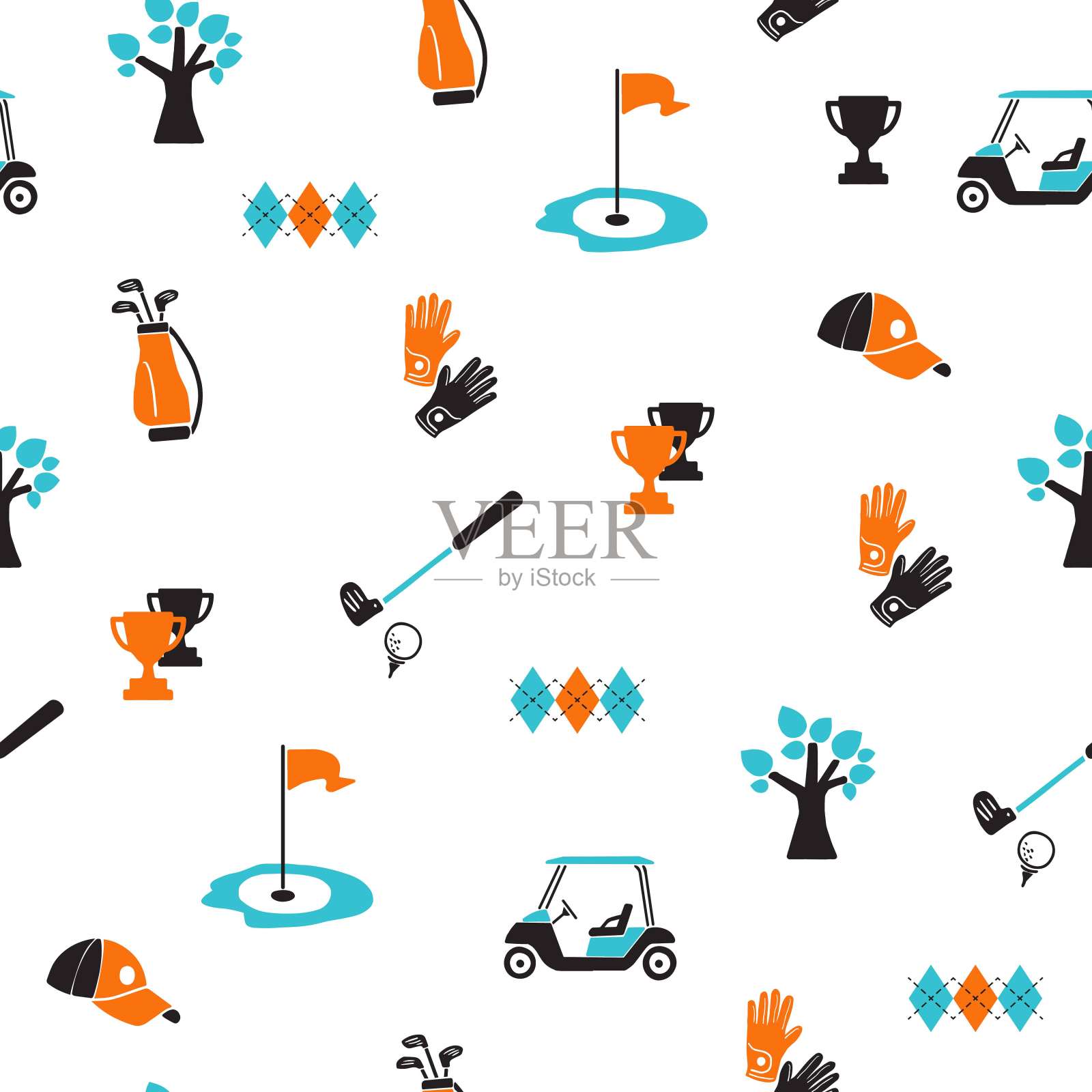 别致的高尔夫球场运动时光图案插画图片素材