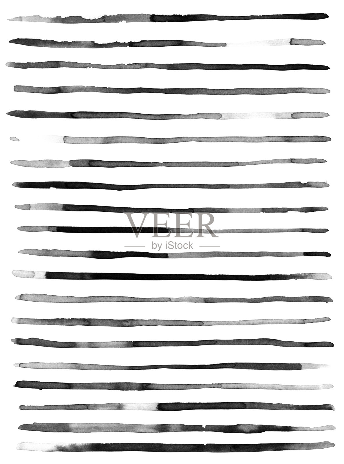 用黑色墨水手绘的白纸背景上的几条狭窄的黑色线条-抽象的矢量插图-独特的水平不平的不完美几何物体与纹理效果-极简主义的图案设计插画图片素材