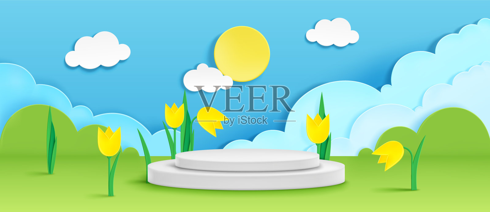 产品裙台以剪纸弹簧为背景插画图片素材