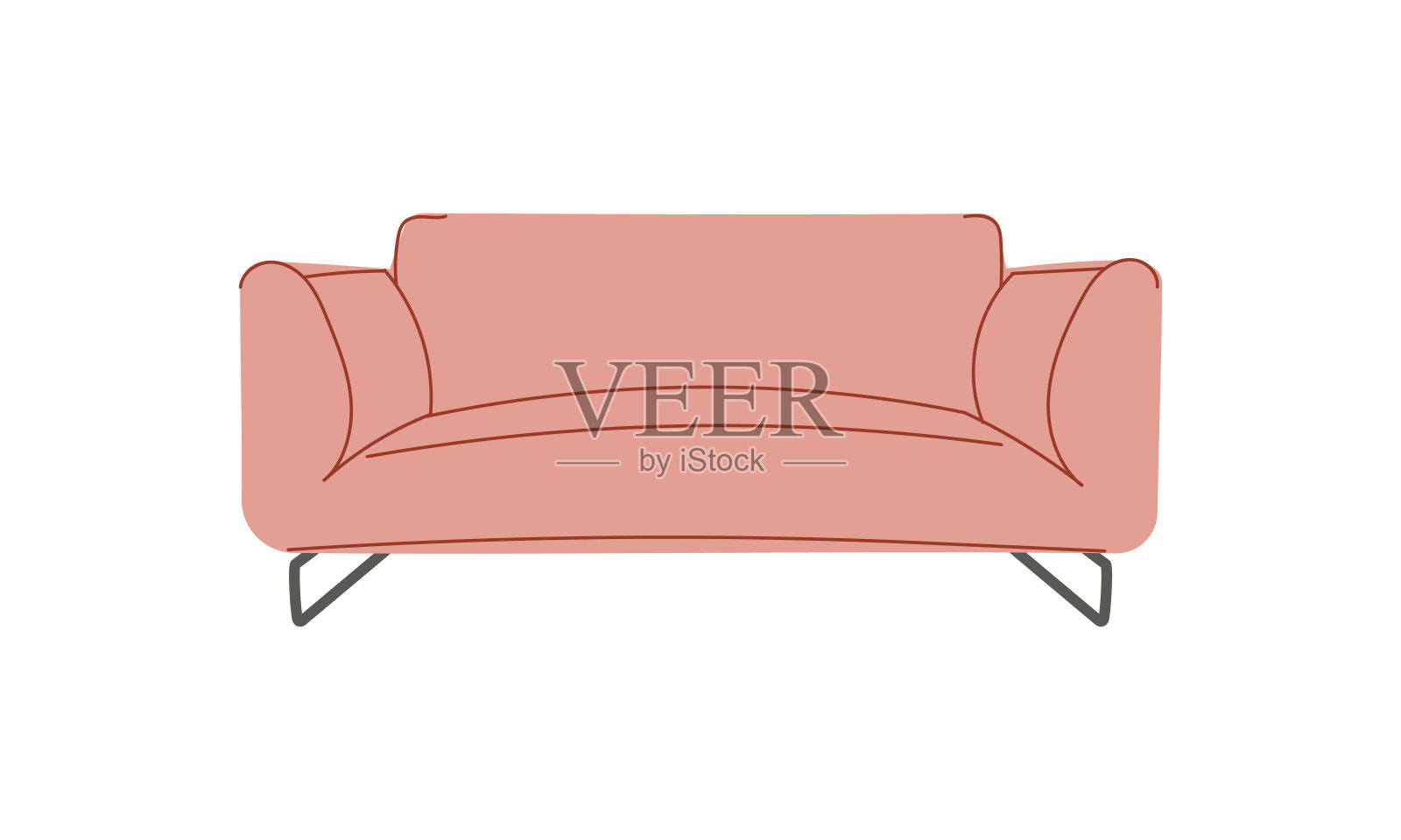 时尚的粉色沙发搭配复古风格的枕头。一套现代化的软垫家具。平面向量插画图片素材