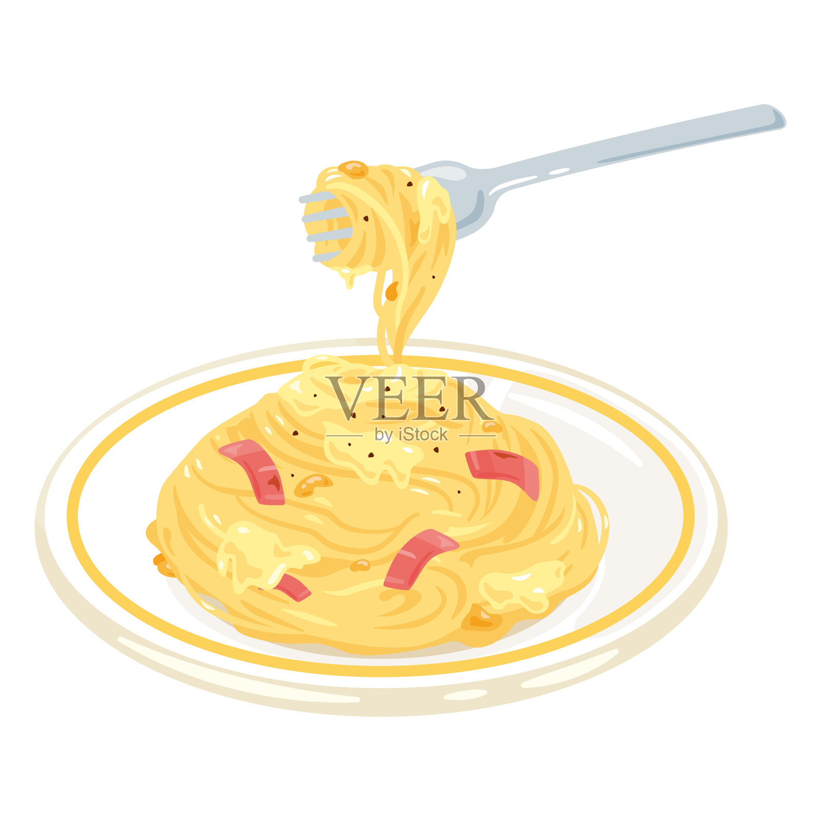 用叉子端起意大利面插画图片素材