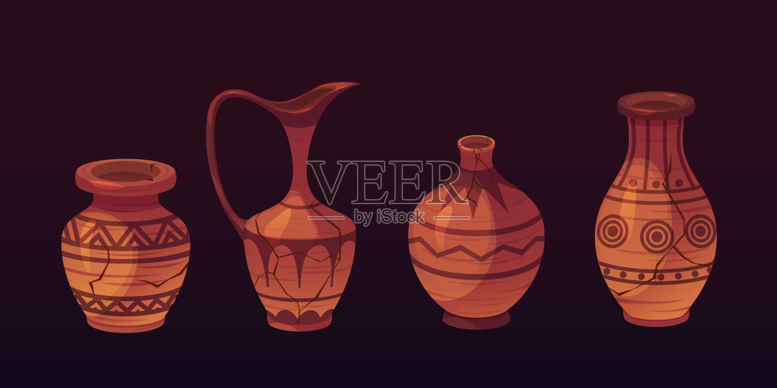 古老的花瓶被隔离在黑色的背景上插画图片素材