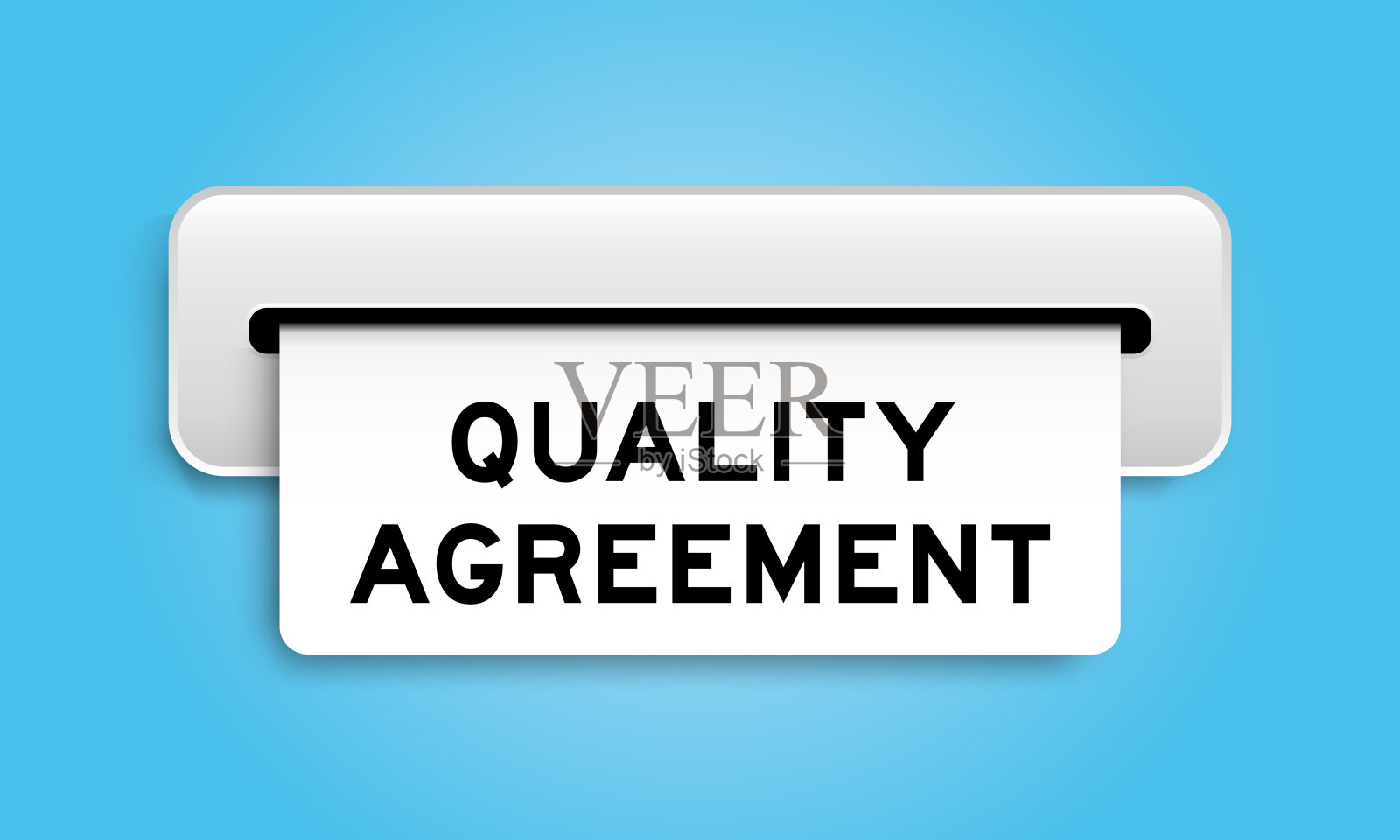 白色优惠券横幅文字质量协议从机器上蓝色的背景插画图片素材