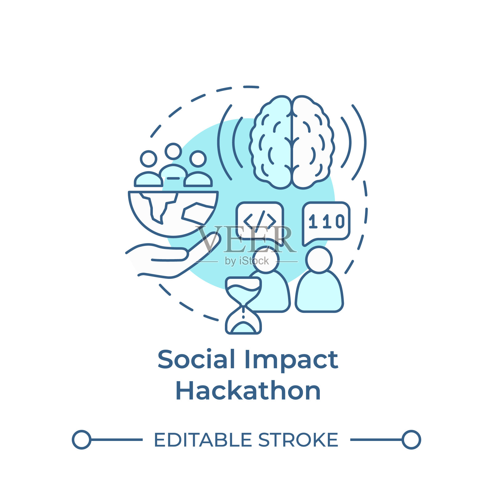 社会影响黑客马拉松软蓝色概念图标插画图片素材