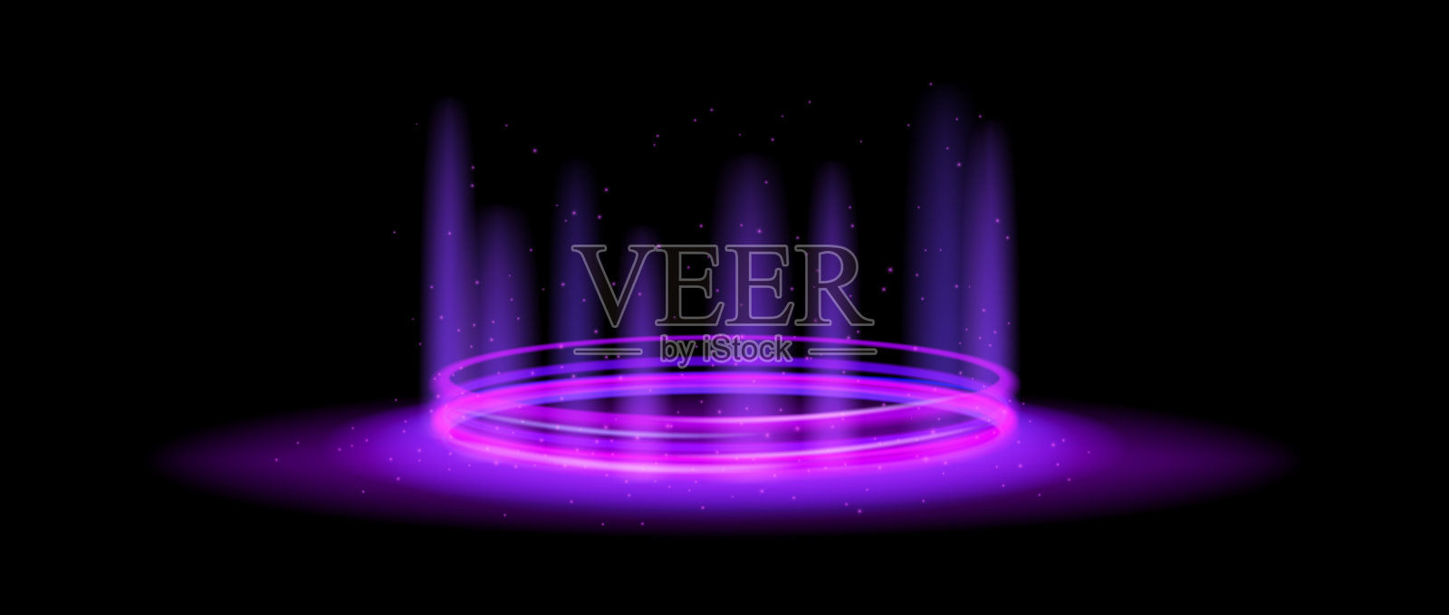 紫色发光传送门概念。黑色背景的霓虹全息传送。带光环和光束的环形数字门。圆形耀斑平台模板的游戏，ui，界面。矢量光晕插图插画图片素材