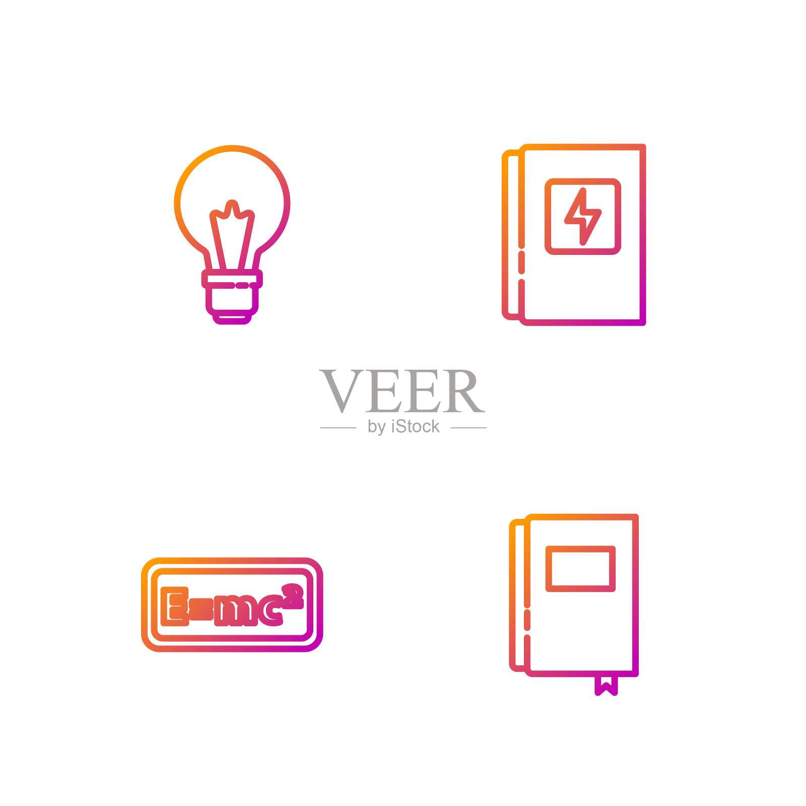 设置线书，方程式解，灯泡概念的想法和电气面板。渐变颜色图标。向量插画图片素材