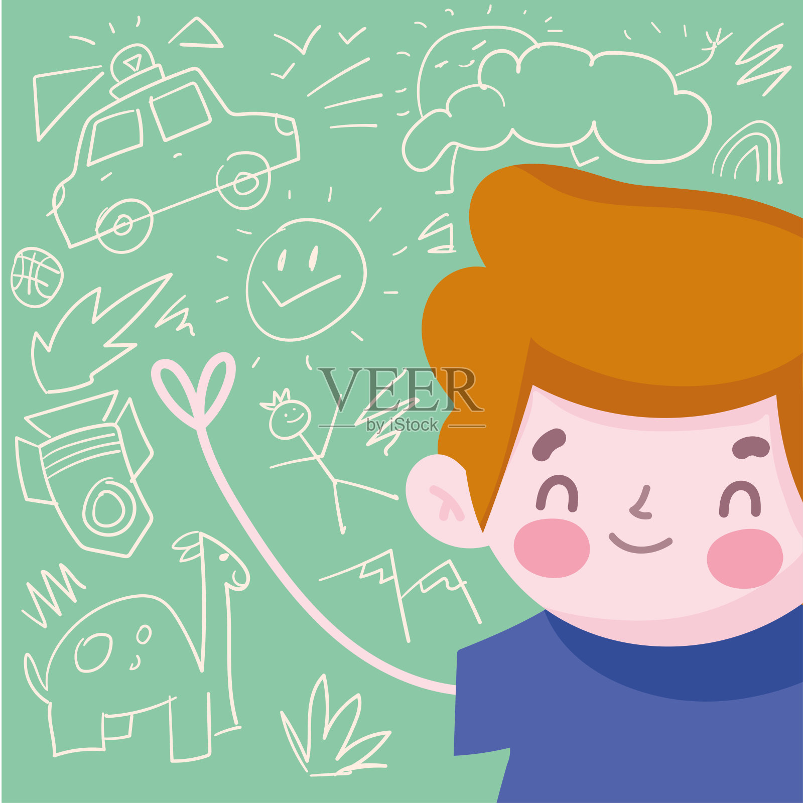 画画的男孩插画图片素材