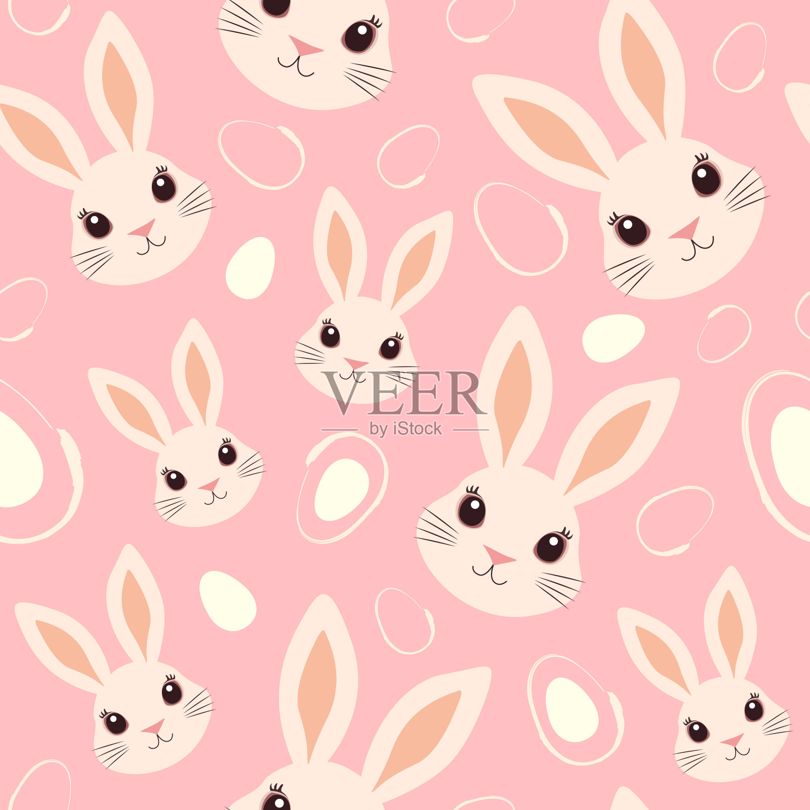 无缝背景与复活节兔子脸和风格化的鸡蛋插画图片素材