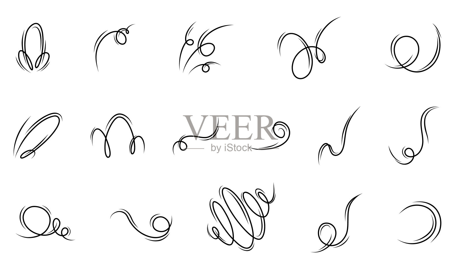 一套风吹集涂鸦风格，矢量插图在白色背景。大风天气时的一股冷空气。用于印刷和设计的Rush符号轮廓。矢量图形，空气动力学插画图片素材