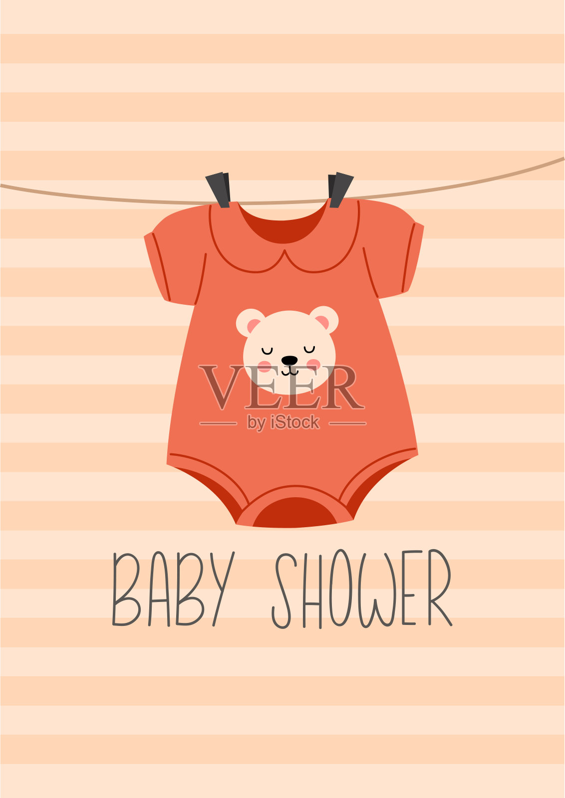 婴儿送礼会卡片邀请和可爱的新生儿衣服。矢量图插画图片素材